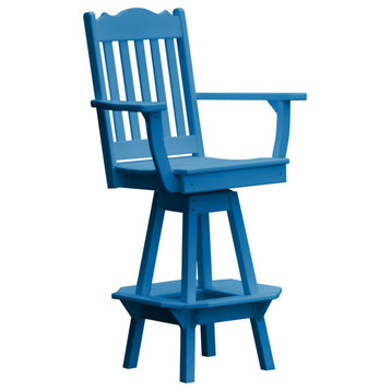 Royal Swivel Bar Chair with Arms in Poly Lumber, Blue