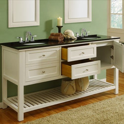 Janison 70" Contemporary White Double Vanity with Black Granite Top - Bathroom Vanities And Sink Consoles