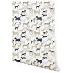 Hygge & West - Dog Park, Taupe - This playful wallpaper is inspired by some of our best friends. The dogs are rendered with basic shapes so that everyone can spot their own furry friend among the group. 100% of profits from this pattern are donated to animal shelters to help all dogs find the loving homes they all deserve.