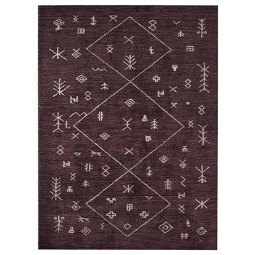 Hand Knotted Loom Silk Area Rug Contemporary Brown Beige