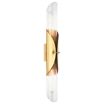 Hudson Valley Lefferts 2 Light Wall Sconce, Aged Brass/Clear Glass 3526-AGB