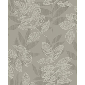 A-Street Prints by Brewster 2793-87322 Chimera Platinum Flocked Leaf Wallpaper