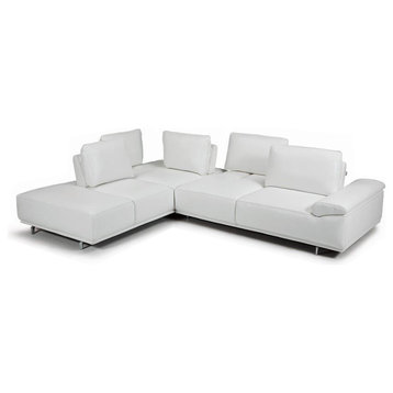 Roxanne Left Hand Facing Sectional, Adjustable Back/Arm Cushions, White