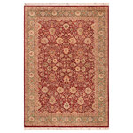 Bareens Designer Rugs - Pak Persian Blythe Red/Green Wool Rug - 6'2'' x 8'11'' - Designed with mesmerizing intricacy and gorgeous color palette, this hand-knotted masterpiece demonstrates the beauty and electrifying thrill of Pak Persian art. These meticulously hand-knotted Pak-Persian rug is made with pure wool and features breathtaking traditional, transitional, and tribal designs in bold luxurious color pallets. Known for their intricate designs these rugs are a reproduction of Persian rugs, made in Pakistan with unique Mughal designs. Made by master weavers using the same Persian texture, design and dying technique, we wanted to produce the most significant manifestation of Persian art, life, and culture. This rug is most famous for its exceptional quality, incredible designs, patterns, and vibrant rich color. Pak-Persian rugs made with Persian weave with high knot counts, which enables the high intricacy and detail found in the patterns are also referred to as "State of art", each color adds a rich beautiful detail in the artwork of this rug. The design, color, and beautiful chromatic composition with a vibrant sheen with intricate designs, exude beauty, elegance, and quality make this rug a masterpiece of its own.
