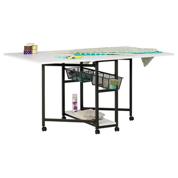 Mobile Fabric Cutting Multipurpose Table with Folding Top and Storage