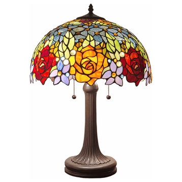 23" Stained Glass Two Light Jeweled Flowery Accent Table Lamp
