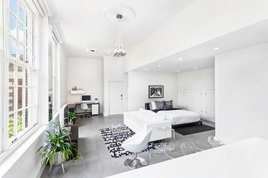 Bedroom - contemporary bedroom idea in Nashville with white walls