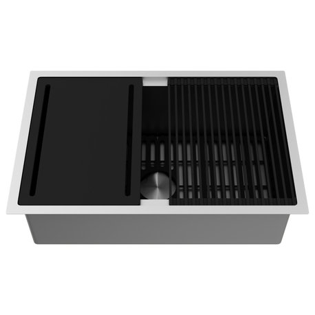 Mercer Single Bowl Stainless Steel Undermount Kitchen Sink with Accessories, 30" L X 20" W, Workstation