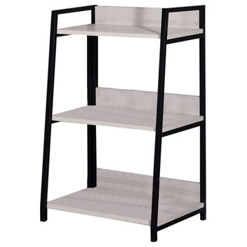 Benzara BM211103 Wooden Bookshelf with 3 Open Compartments, Washed White & Black