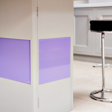 "PURPLE DANTELION" printed glass kitchen splashback by CreoGlass Design