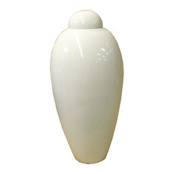 Chinese Oriental Ceramic Off White Glaze Plain Surface Vase Jar - Decorative Jars And Urns