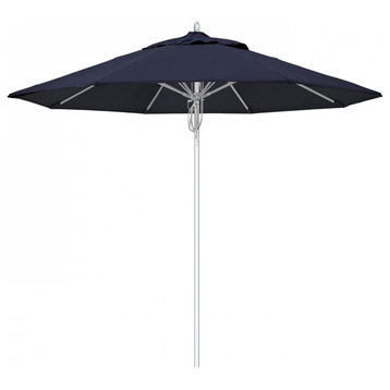 9' Patio Umbrella Silver Pole Fiberglass Rib Pulley Lift Sunbrella, Navy Blue