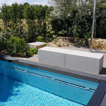 NIVEKO POLYSTONE Überlaufbecken Modell Advance in grau 10,00 x 3,60 x 1,50 m mit