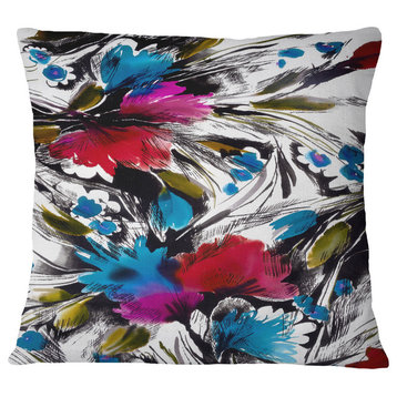 Flowers With Fusion of Colors Abstract Throw Pillow, 16"x16"