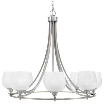 Paramount 8-Light Chandelier, Brushed Nickel, 6" White Marble Glass