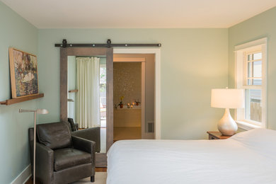 Bedroom - mid-sized contemporary master bedroom idea in Denver with blue walls