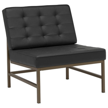 Modern Accent Chair, Armless Square Tufted Seat & Back, Black Pu Leather/Bronze