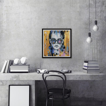 "Girl in Sunglass" Framed Painting Print