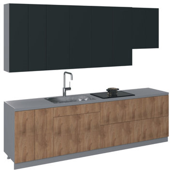 Kitchen Contemporary Collection Natural Teak & Black Color Base Size 9.5Ft Wide