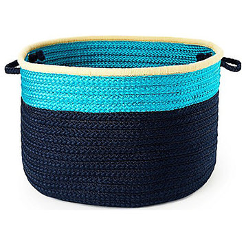 Color Block Square Basket - Turquoise Navy 18"x18"x12", Square , Braided