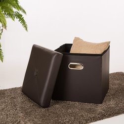 Glitzhome Cube PVC Foldable Storage Ottoman with/Padded Seat Coffee - Products