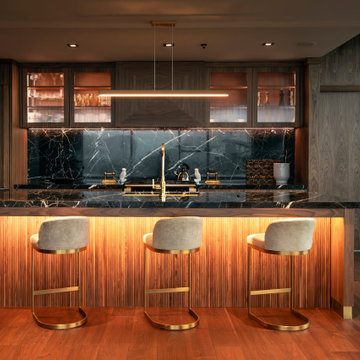 Modern Walnut Penthouse with Dramatic Marble Kitchen
