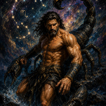 Scorpio Zodiac Warrior Painting – Dark Celestial Fantasy Art
