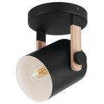 Eglo - Hornwood, 1-Light Semi Flush, Black. Natural Finish, White Interior Metal Shade - Eglo's Hornwood family has a minimalist-modern meets vintage style. This Wall Light fixture features a matte black cylindrical shade and cream colored interior. Along with its wooden accent, it provides a unique style to your living space. This contemporary piece blends well with numerous interior designs. Great for studios, offices, coffee bars, and more.Features: