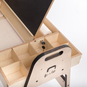 Montessori children table/ desk Julle with acrylic & blackboard and sandbox