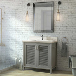 36 inch Gray Finish Cottage Bathroom Vanity Cabinet with Mirror - Bathroom Vanities And Sink Consoles