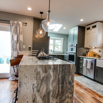 Brown Fantasy Modern Kitchen with Waterfall Panel