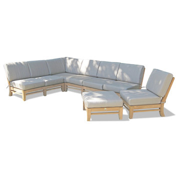 6-Piece Del Outdoor Teak Sectional Sofa Set & Sunbrella Cushions Dupione Bamboo