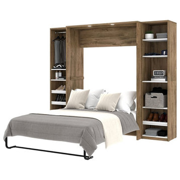 Cielo Full Murphy Bed with Narrow Storage in Brown/White - Engineered Wood