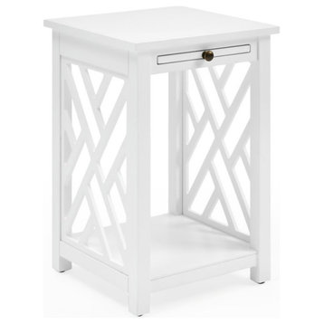 Alaterre Furniture Coventry White Wood End Table with Tray and Bottom Shelf