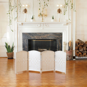2 ft. Short Diamond Weave Fiber Room Divider White 4 Panel