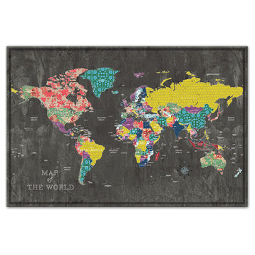 Colorful World Map Canvas Wall Art, 24"x36", Unframed