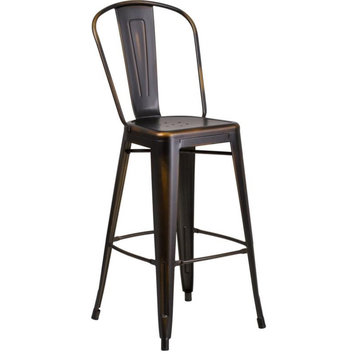 30" High Distressed Copper Metal Indoor-Outdoor Barstool With Back