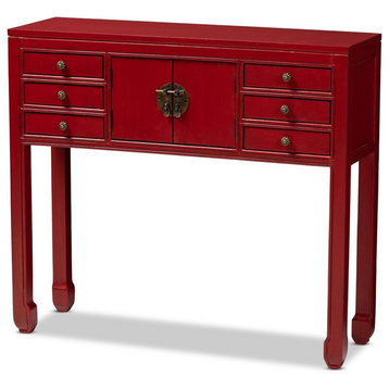 Baxton Studio Melodie 6 Drawer Console Table in Red and Bronze