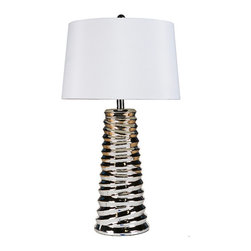 Hudson ceramic silver table lamp Faux Silk Shade LMP-1000 - Table Lamps