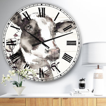 Cow Portrait Country Life Wildlife Oversized Metal Clock, 23x23"