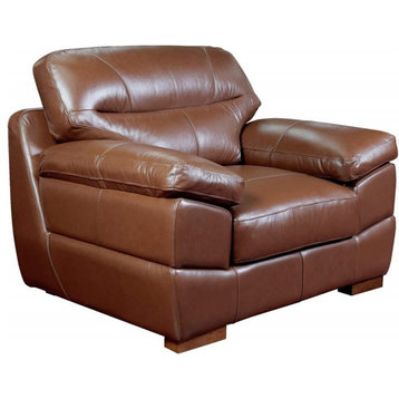 Sunset Trading Jayson 49" Modern Top-Grain Leather Armchair in Chestnut