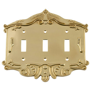 NW Victorian Switch Plate With Triple Toggle, Polished Brass
