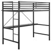 Jake Metal Loft Bed Frame with Desk, Guard Rails and Ladder, Black, Twin