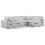 Meridian Furniture - Comfy Upholstered L-Shaped Modular Sectional, Cream, 4-Piece: 2 Armless Chair, 2 Corner Chair, Linen Textured Fabric - Give your space a whole new look with this cream Comfy linen textured fabric sectional. This handsome sectional fits nicely with other items in the Comfy collection and is a versatile seating option designed for adaptability, comfort and style. Wrapped in rich cream durable linen textured fabric upholstery, this sectional offers a plush embrace of overstuffed down feather cushions, carefully crafted to deliver the highest level of comfort. The perfect seat for creating an oasis for relaxation, this sectional has thick foam surrounding its frame for added support and coziness.