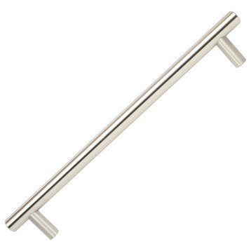 Contemporary Euro Style Pull Brushed Nickel 7-9/16" Hole Centers, 9-1/8" Long, 2