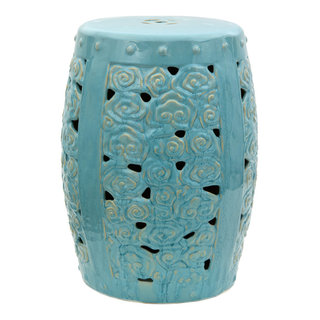 18" Carved Clouds Porcelain Garden Stool - Farmhouse - Accent And Garden  Stools - by Homesquare | Houzz