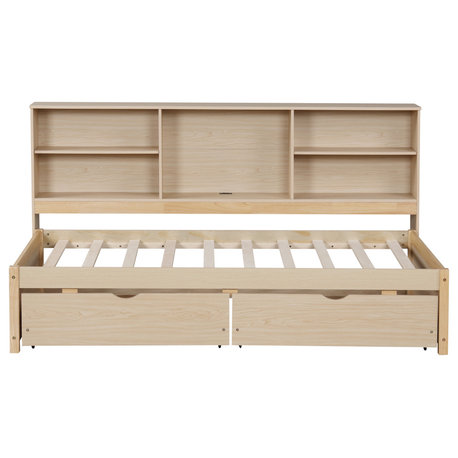 Gewnee Twin Size Bed Frame With Side Bookshelves