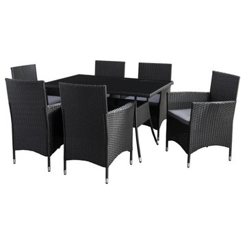 CorLiving Parksville 7p Black Wicker / Rattan Patio Dining Set w Rectangle Table