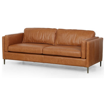 Emery Butterscotch Tan Leather Modern Sofa 84"