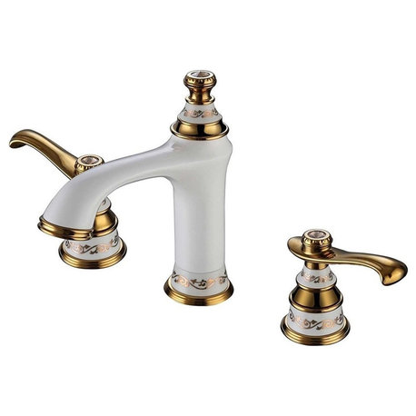 Vernon Deck Mounted Dual Handle Bathroom Sink Faucet, White and Gold